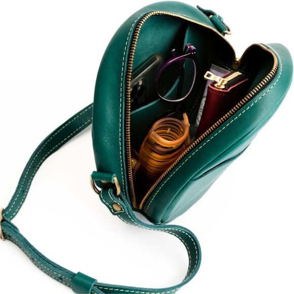 ⚡Portland Leather Women Peacock Imported Goods Circle Handmade Crossbody Bag - Picture 7 of 12